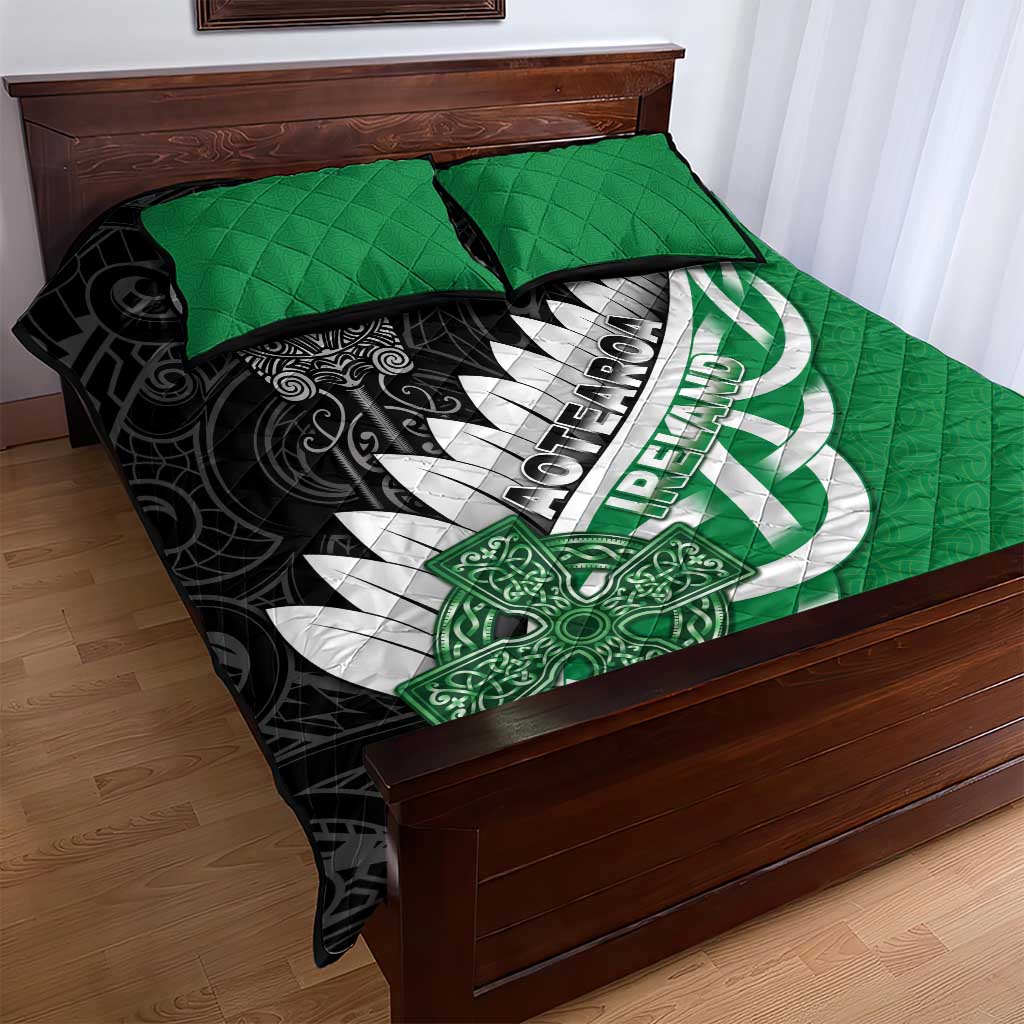 New Zealand And Ireland Rugby Quilt Bed Set Silver Fern With Celtic Cross LT05 - Polynesian Pride