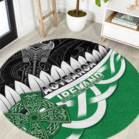 New Zealand And Ireland Rugby Round Carpet Silver Fern With Celtic Cross LT05 Green - Polynesian Pride