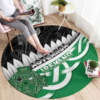 New Zealand And Ireland Rugby Round Carpet Silver Fern With Celtic Cross LT05 - Polynesian Pride