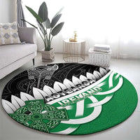 New Zealand And Ireland Rugby Round Carpet Silver Fern With Celtic Cross LT05 - Polynesian Pride