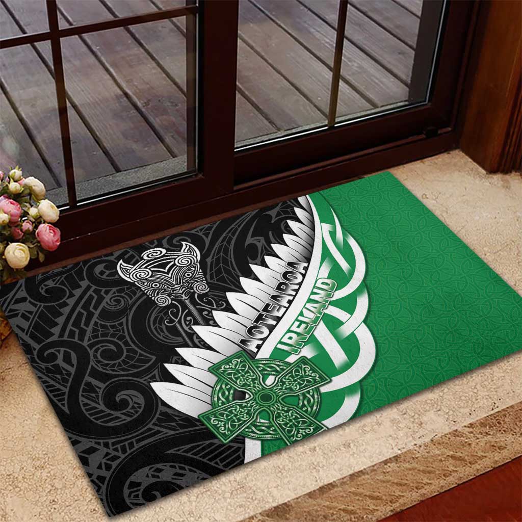 New Zealand And Ireland Rugby Rubber Doormat Silver Fern With Celtic Cross LT05 - Polynesian Pride