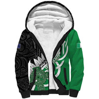 New Zealand And Ireland Rugby Custom Sherpa Hoodie Silver Fern With Celtic Cross LT05 Unisex Green - Polynesian Pride