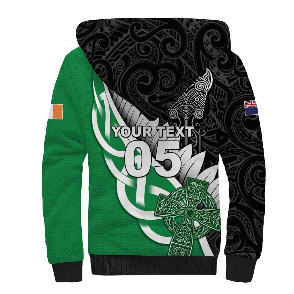 New Zealand And Ireland Rugby Custom Sherpa Hoodie Silver Fern With Celtic Cross LT05 - Polynesian Pride