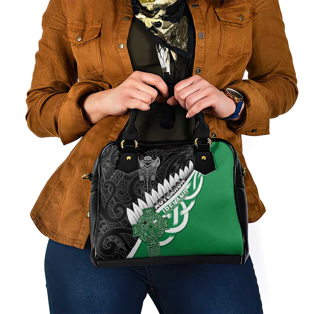 New Zealand And Ireland Rugby Shoulder Handbag Silver Fern With Celtic Cross LT05 - Polynesian Pride