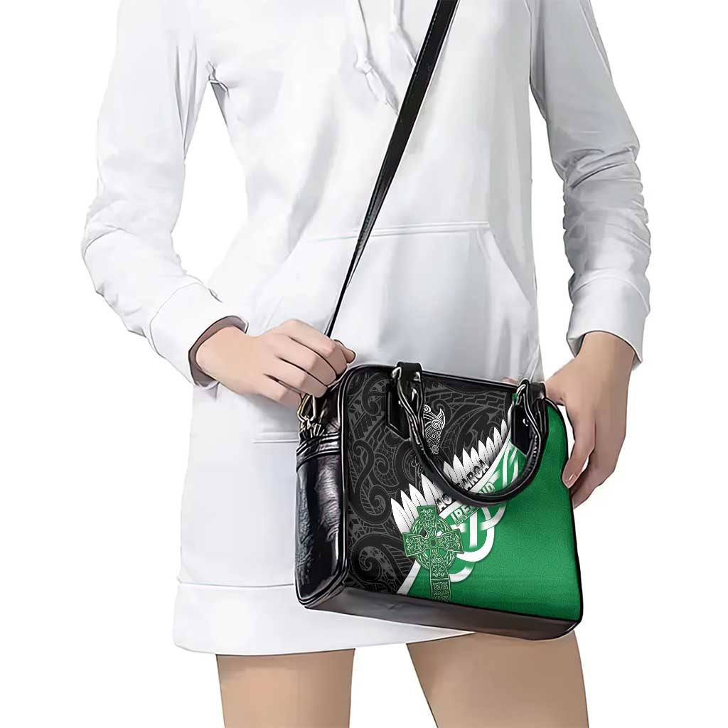 New Zealand And Ireland Rugby Shoulder Handbag Silver Fern With Celtic Cross LT05 - Polynesian Pride