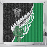 New Zealand And Ireland Rugby Shower Curtain Silver Fern With Celtic Cross LT05 - Polynesian Pride