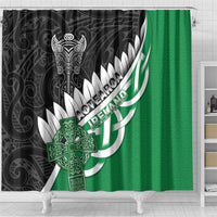 New Zealand And Ireland Rugby Shower Curtain Silver Fern With Celtic Cross LT05 - Polynesian Pride