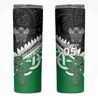 New Zealand And Ireland Rugby Custom Skinny Tumbler Silver Fern With Celtic Cross LT05 Green - Polynesian Pride