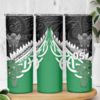 New Zealand And Ireland Rugby Custom Skinny Tumbler Silver Fern With Celtic Cross LT05 - Polynesian Pride