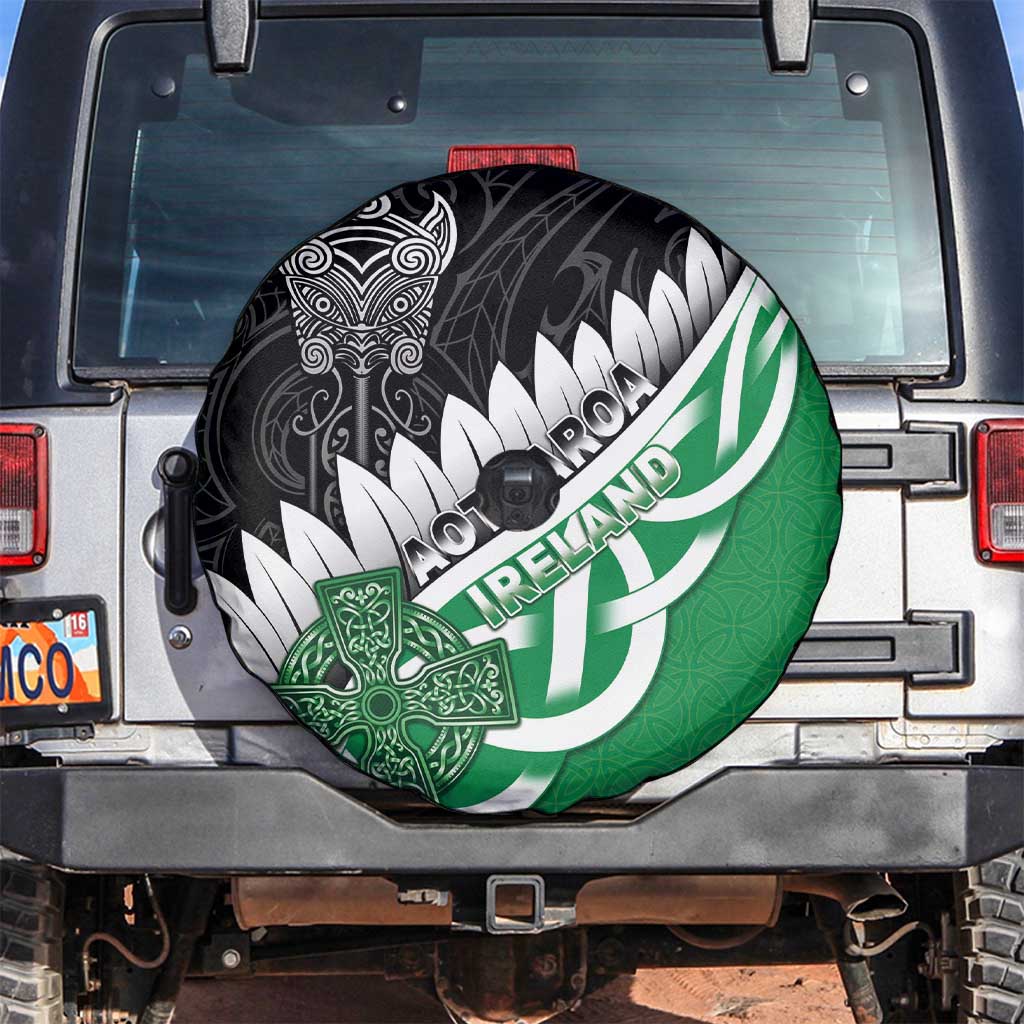 New Zealand And Ireland Rugby Spare Tire Cover Silver Fern With Celtic Cross LT05 Green - Polynesian Pride