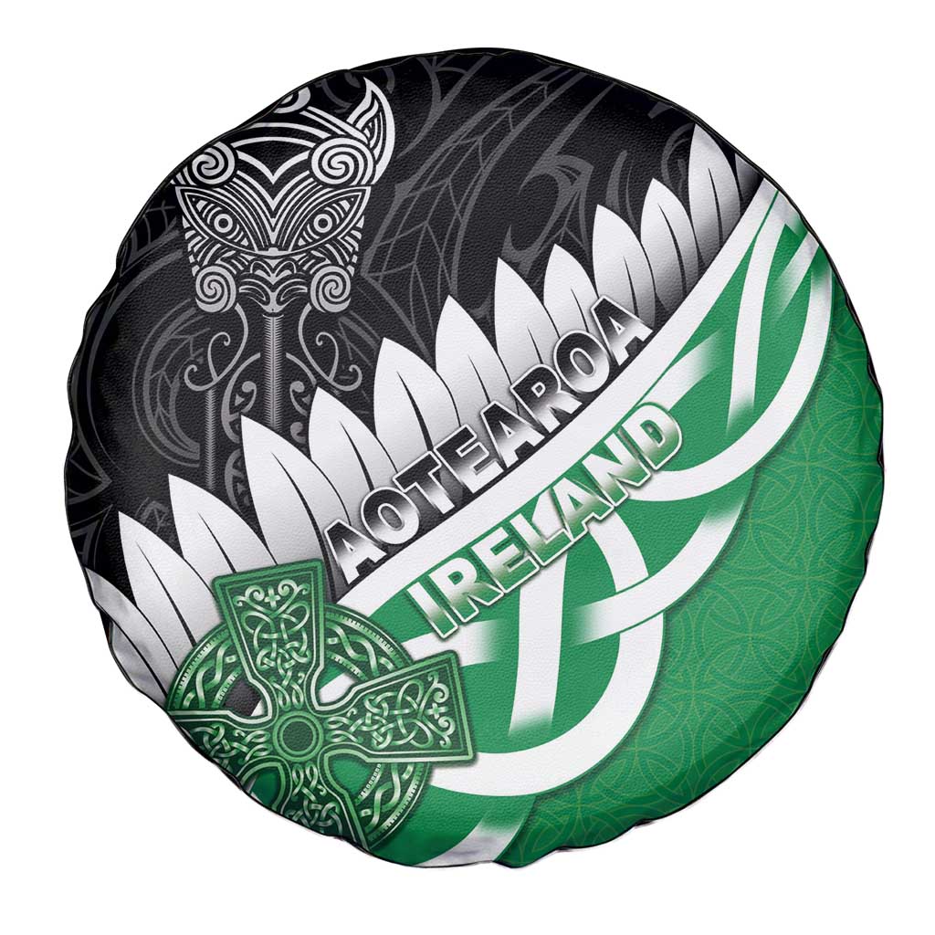 New Zealand And Ireland Rugby Spare Tire Cover Silver Fern With Celtic Cross LT05 - Polynesian Pride