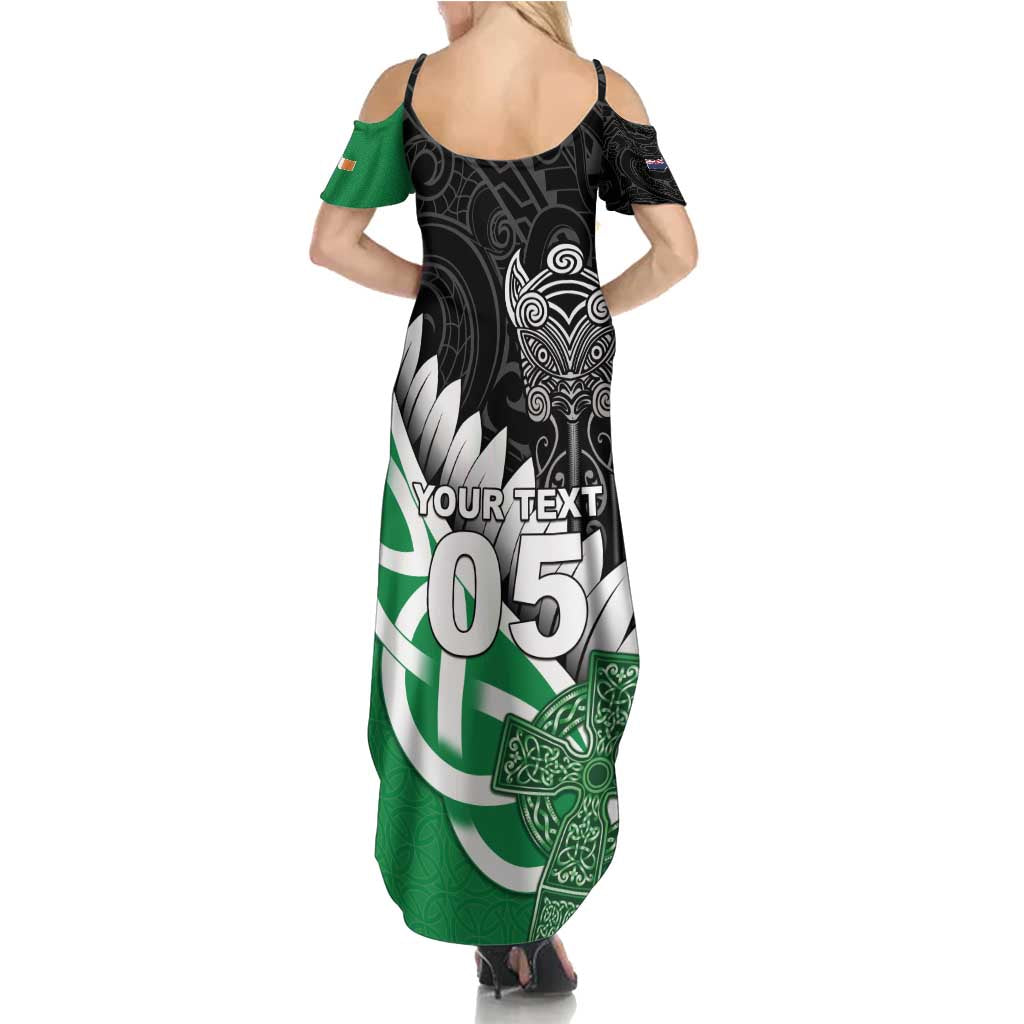 New Zealand And Ireland Rugby Custom Summer Maxi Dress Silver Fern With Celtic Cross LT05 - Polynesian Pride