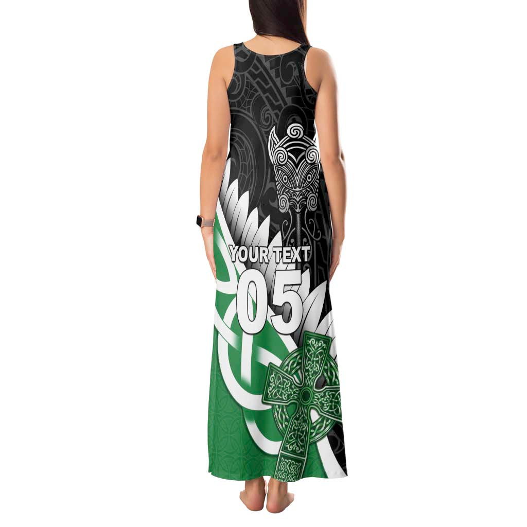 New Zealand And Ireland Rugby Custom Tank Maxi Dress Silver Fern With Celtic Cross LT05 - Polynesian Pride