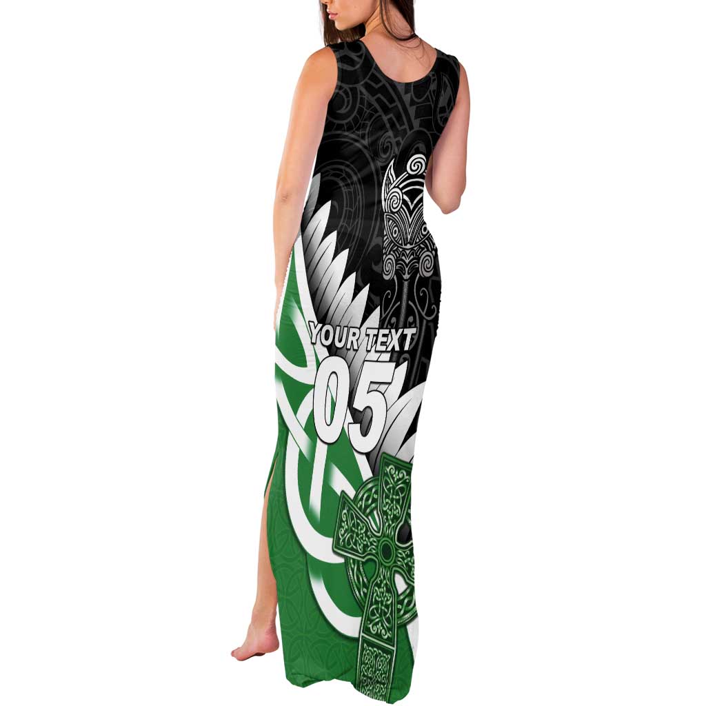 New Zealand And Ireland Rugby Custom Tank Maxi Dress Silver Fern With Celtic Cross LT05 - Polynesian Pride