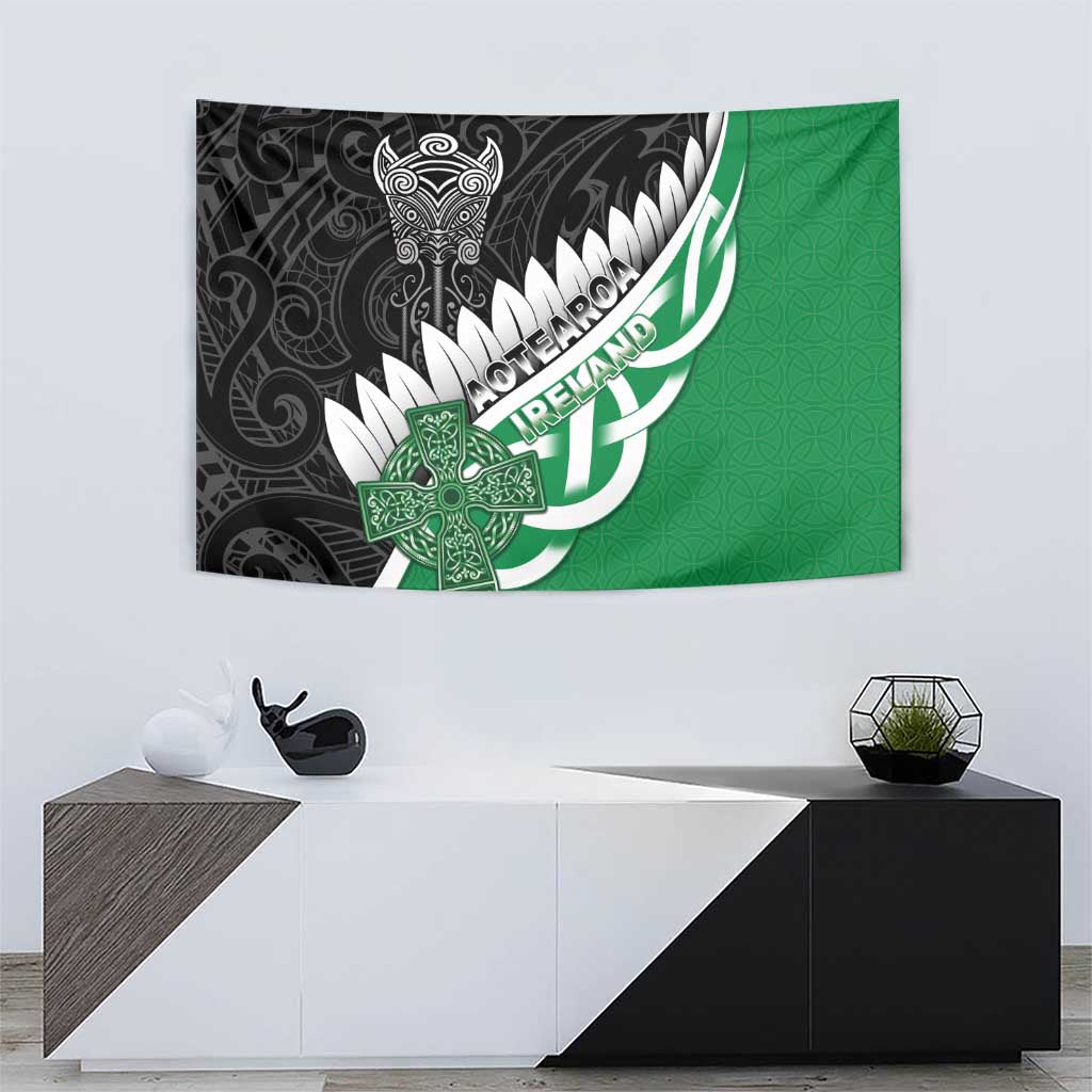New Zealand And Ireland Rugby Tapestry Silver Fern With Celtic Cross