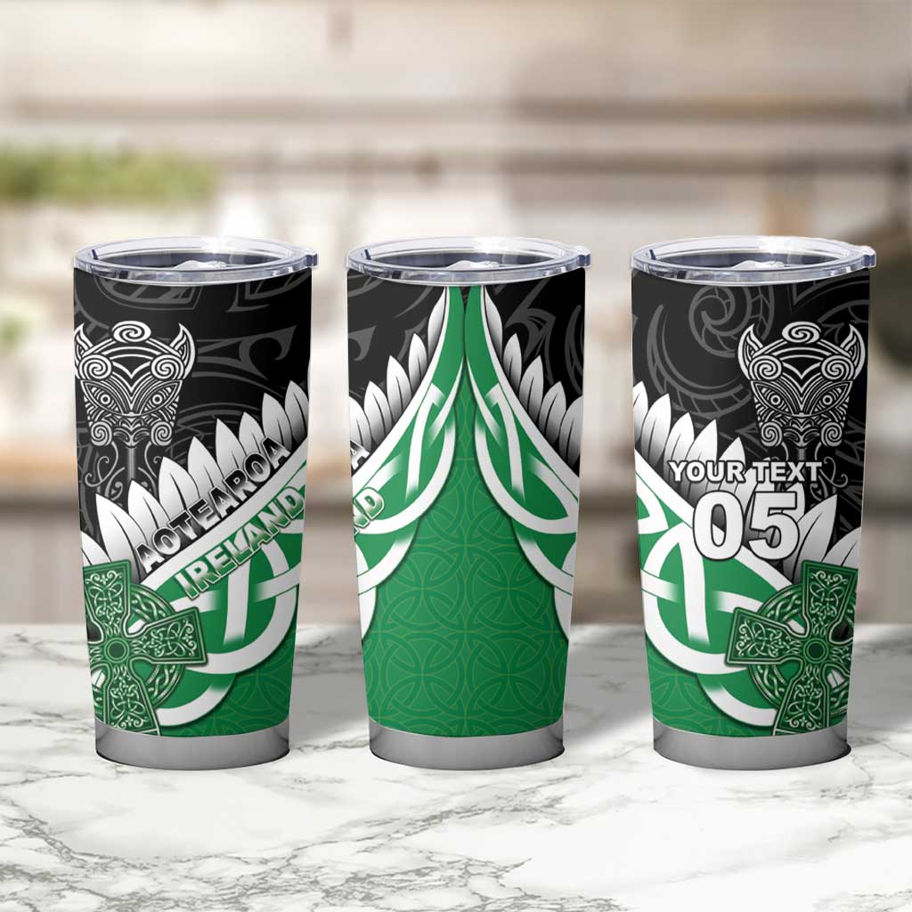 New Zealand And Ireland Rugby Custom Tumbler Cup Silver Fern With Celtic Cross LT05 - Polynesian Pride
