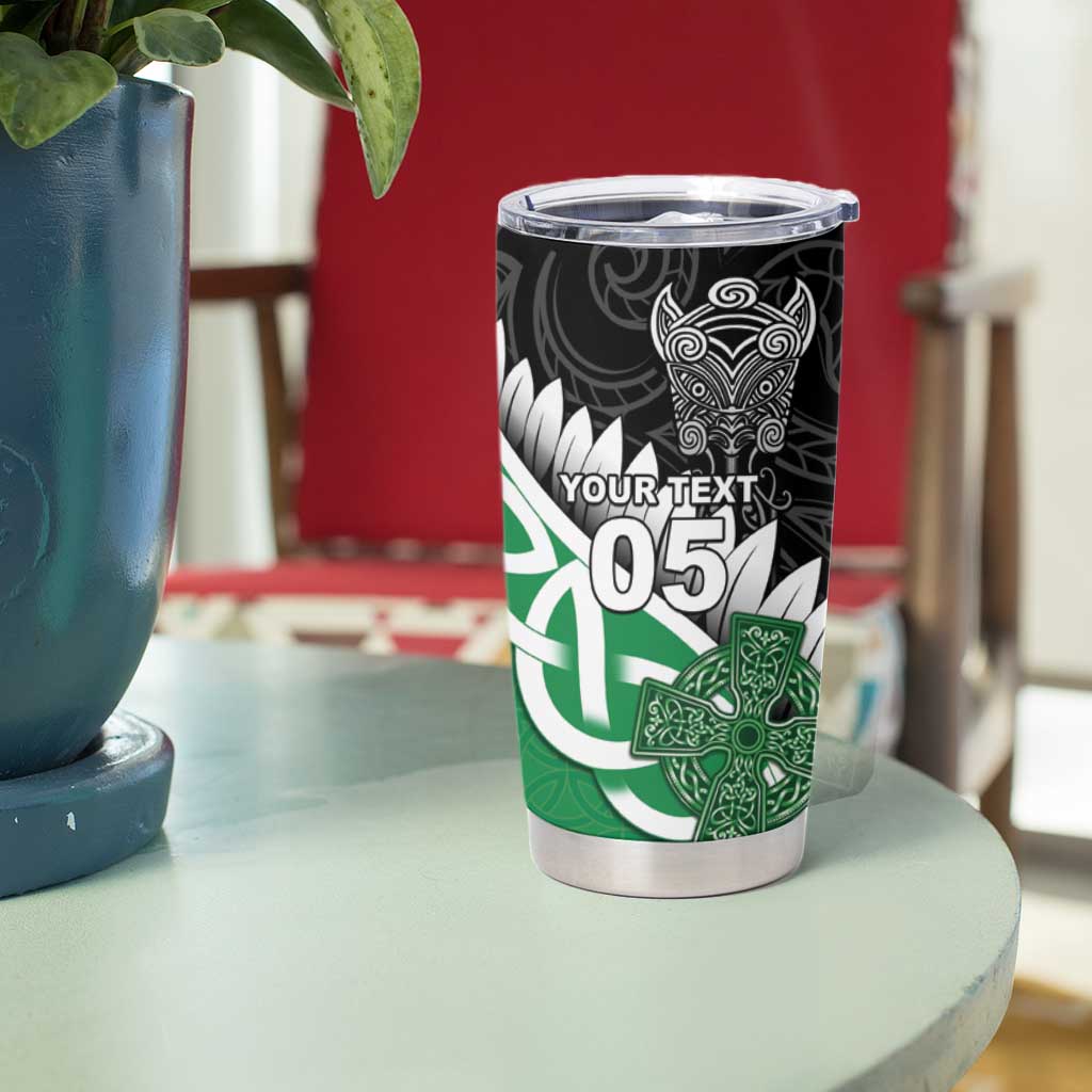 New Zealand And Ireland Rugby Custom Tumbler Cup Silver Fern With Celtic Cross LT05 - Polynesian Pride