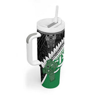 New Zealand And Ireland Rugby Custom Tumbler With Handle Silver Fern With Celtic Cross LT05 - Polynesian Pride