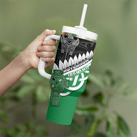 New Zealand And Ireland Rugby Custom Tumbler With Handle Silver Fern With Celtic Cross LT05 - Polynesian Pride