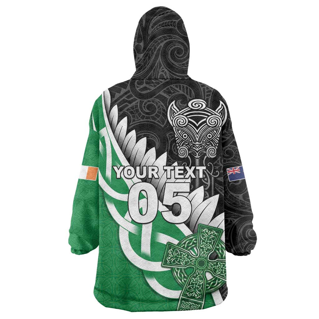 New Zealand And Ireland Rugby Custom Wearable Blanket Hoodie Silver Fern With Celtic Cross LT05 - Polynesian Pride