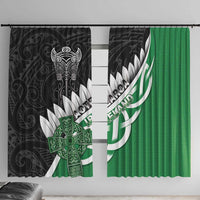 New Zealand And Ireland Rugby Window Curtain Silver Fern With Celtic Cross LT05 With Hooks Green - Polynesian Pride