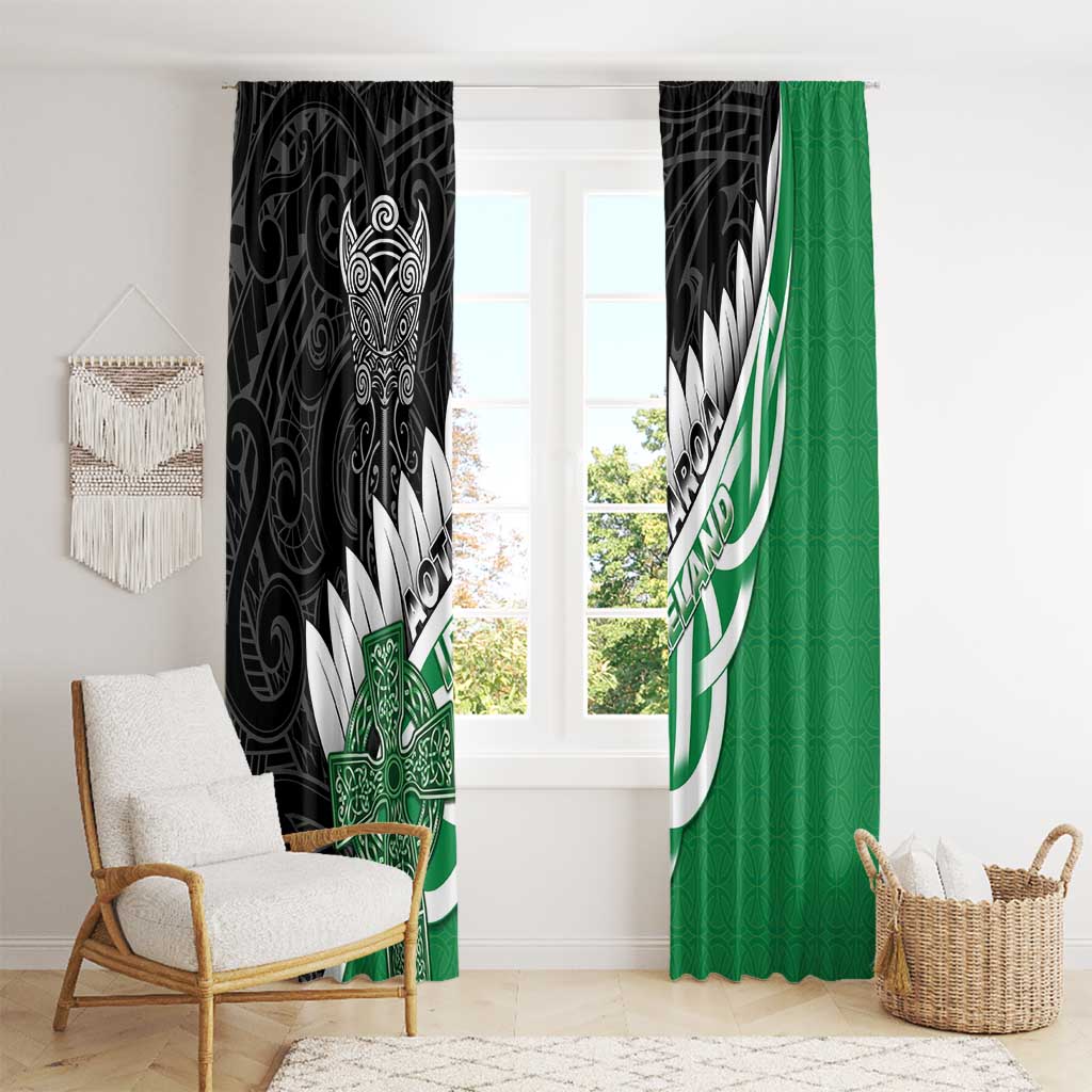 New Zealand And Ireland Rugby Window Curtain Silver Fern With Celtic Cross LT05 - Polynesian Pride