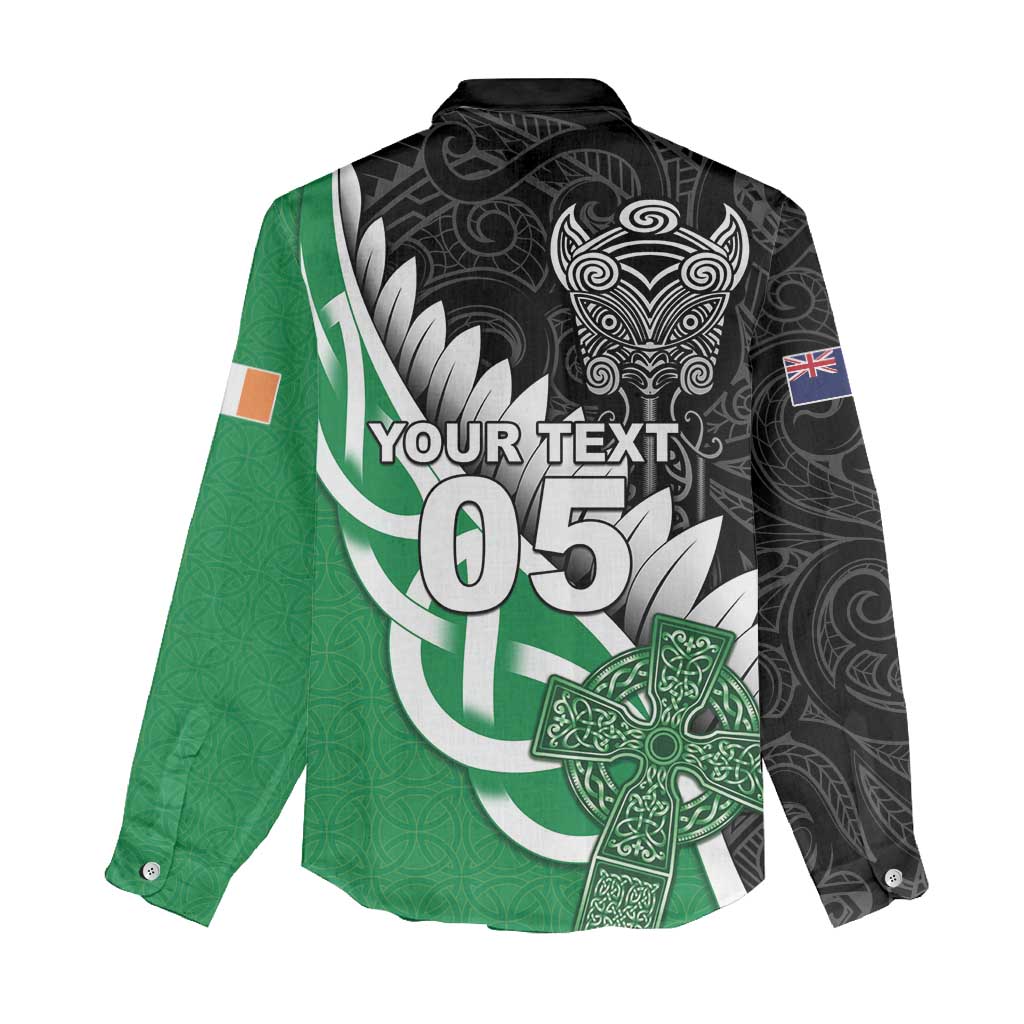 New Zealand And Ireland Rugby Custom Women Casual Shirt Silver Fern With Celtic Cross