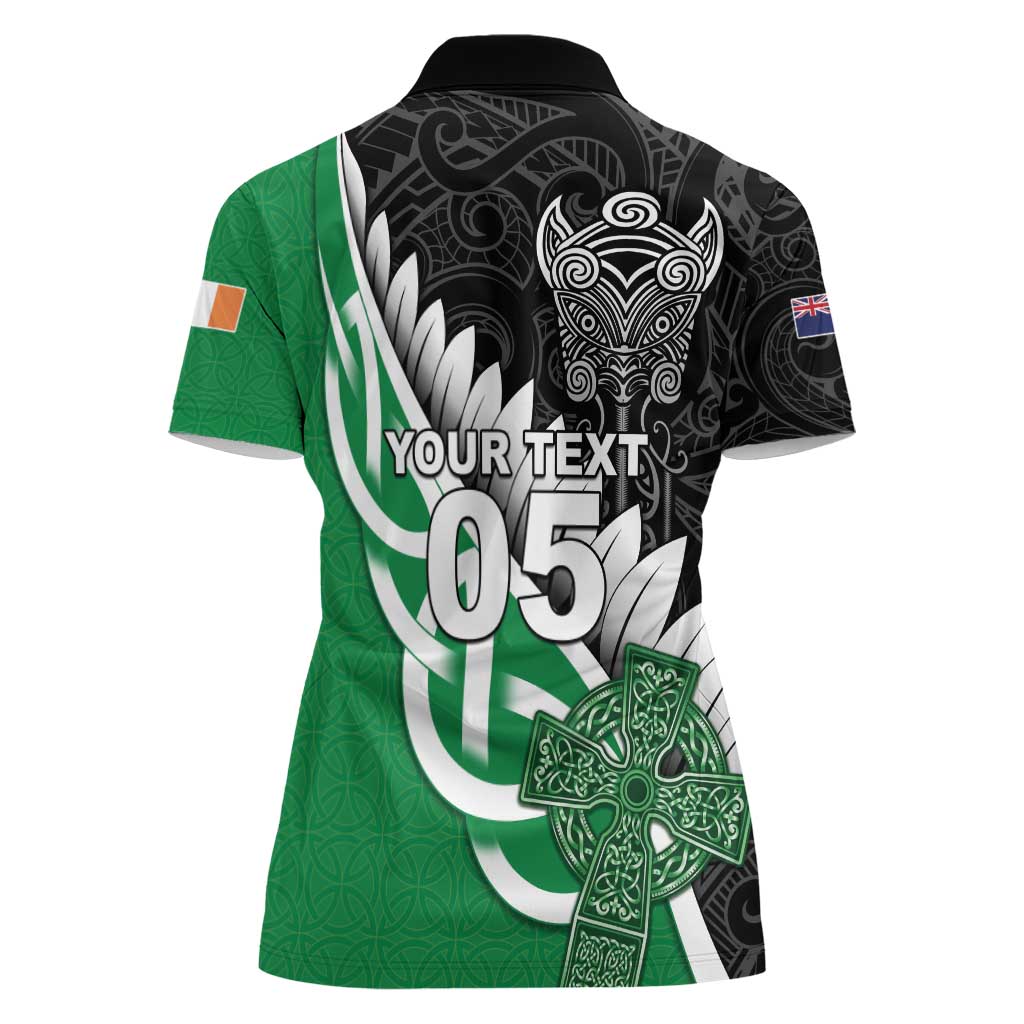 New Zealand And Ireland Rugby Custom Women Polo Shirt Silver Fern With Celtic Cross LT05 - Polynesian Pride
