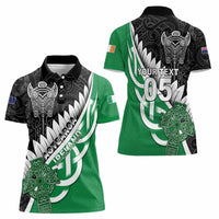 New Zealand And Ireland Rugby Custom Women Polo Shirt Silver Fern With Celtic Cross LT05 - Polynesian Pride