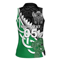 New Zealand And Ireland Rugby Custom Women Sleeveless Polo Shirt Silver Fern With Celtic Cross LT05 - Polynesian Pride