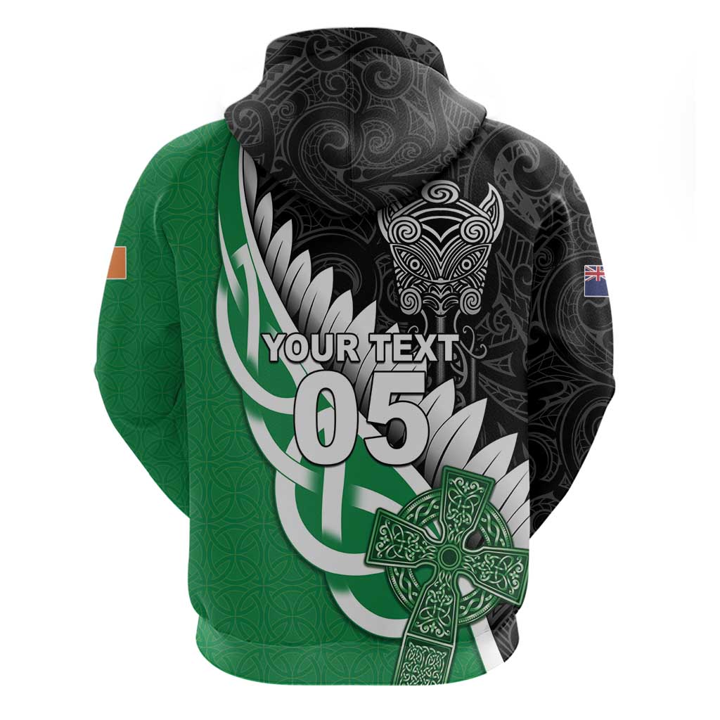 New Zealand And Ireland Rugby Custom Zip Hoodie Silver Fern With Celtic Cross LT05 - Polynesian Pride