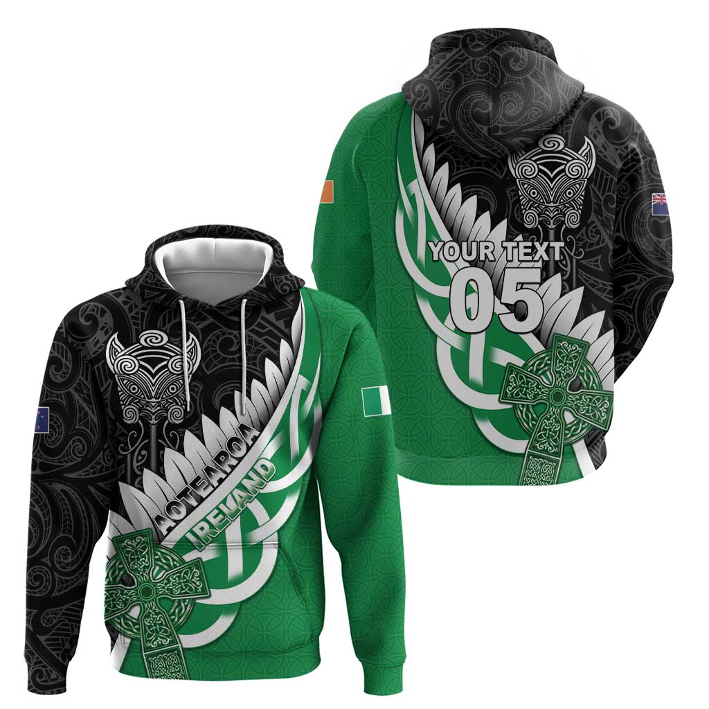 New Zealand And Ireland Rugby Custom Zip Hoodie Silver Fern With Celtic Cross LT05 - Polynesian Pride