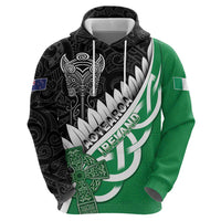New Zealand And Ireland Rugby Custom Zip Hoodie Silver Fern With Celtic Cross LT05 - Polynesian Pride