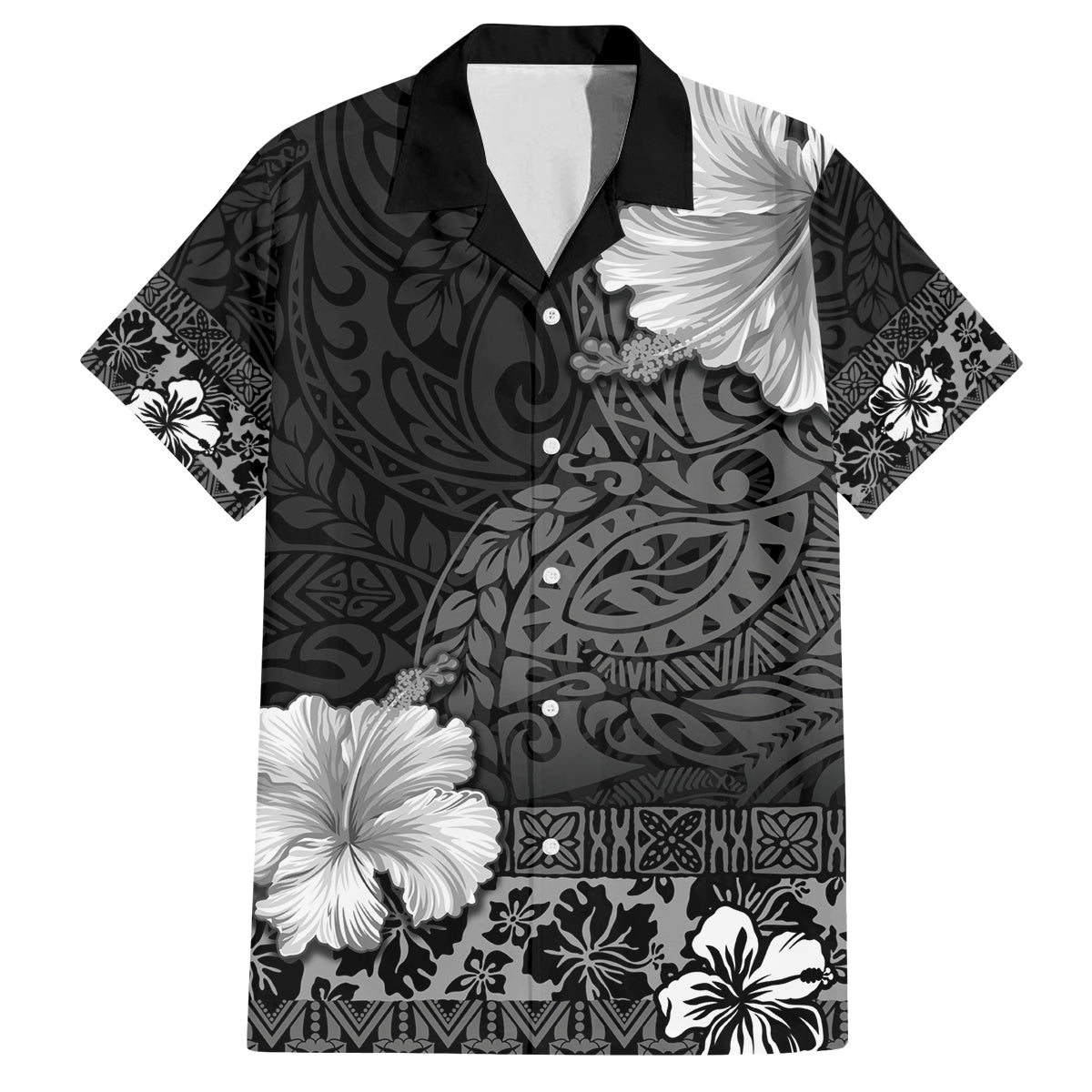 Hawaii Hibiscus With Black Polynesian Pattern Family Matching Off The Shoulder Long Sleeve Dress and Hawaiian Shirt LT05 Dad's Shirt - Short Sleeve Black - Polynesian Pride
