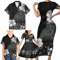 Hawaii Hibiscus With Black Polynesian Pattern Family Matching Short Sleeve Bodycon Dress and Hawaiian Shirt LT05 - Polynesian Pride