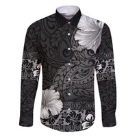 Hawaii Hibiscus With Black Polynesian Pattern Family Matching Short Sleeve Bodycon Dress and Hawaiian Shirt LT05 Dad's Shirt - Long Sleeve Black - Polynesian Pride