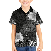 Hawaii Hibiscus With Black Polynesian Pattern Family Matching Short Sleeve Bodycon Dress and Hawaiian Shirt LT05 Son's Shirt Black - Polynesian Pride
