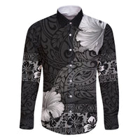 Hawaii Hibiscus With Black Polynesian Pattern Family Matching Summer Maxi Dress and Hawaiian Shirt