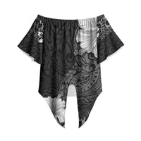 Hawaii Hibiscus With Black Polynesian Pattern Off Shoulder Wrap Waist Top LT05 Black - Polynesian Pride
