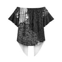 Hawaii Hibiscus With Black Polynesian Pattern Off Shoulder Wrap Waist Top LT05 - Polynesian Pride