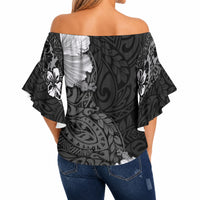 Hawaii Hibiscus With Black Polynesian Pattern Off Shoulder Wrap Waist Top LT05 - Polynesian Pride