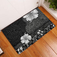 Hawaii Hibiscus With Black Polynesian Pattern Rubber Doormat