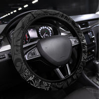 Hawaii Hibiscus With Black Polynesian Pattern Steering Wheel Cover