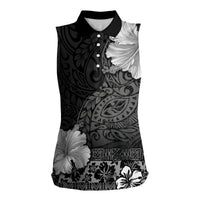 Hawaii Hibiscus With Black Polynesian Pattern Women Sleeveless Polo Shirt LT05 Female Black - Polynesian Pride