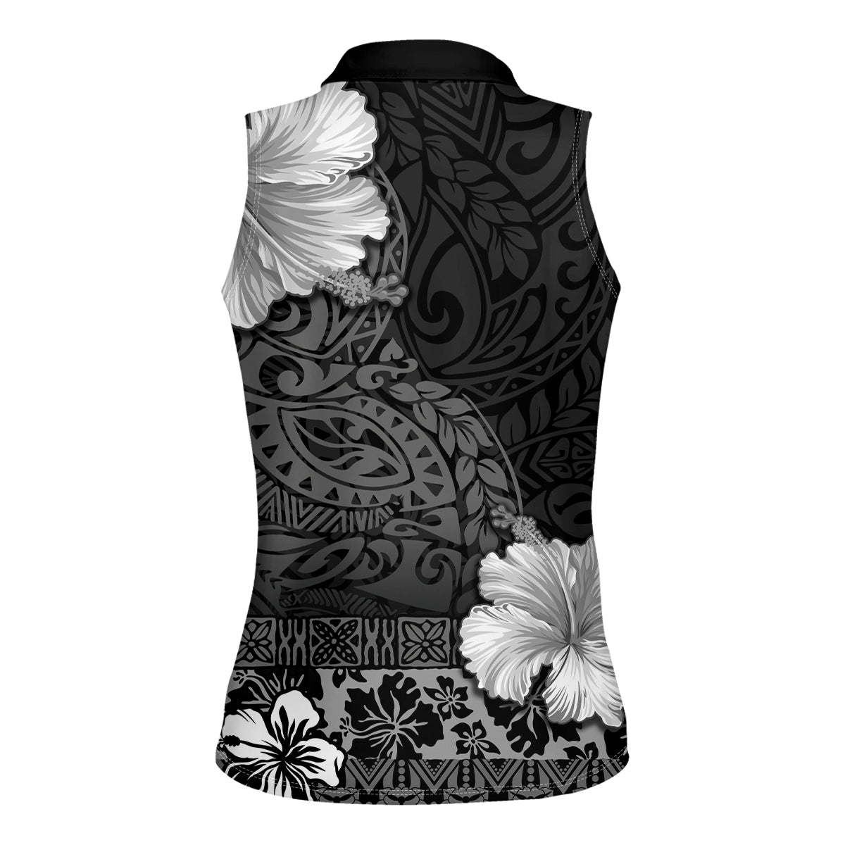 Hawaii Hibiscus With Black Polynesian Pattern Women Sleeveless Polo Shirt LT05 - Polynesian Pride