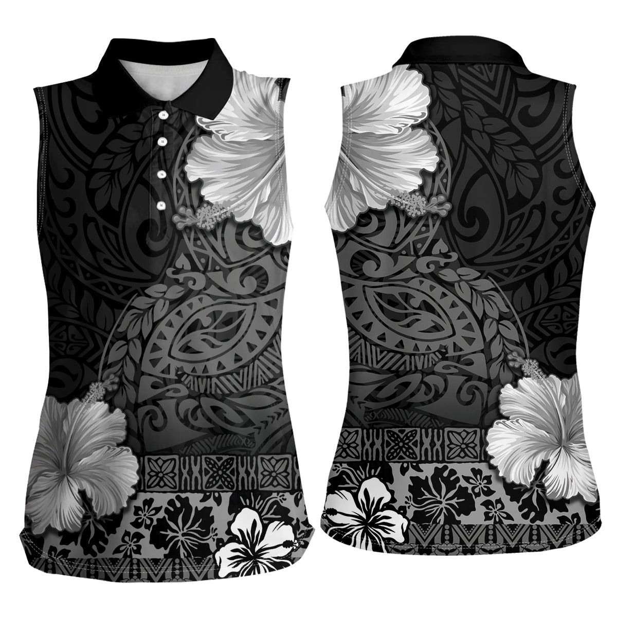Hawaii Hibiscus With Black Polynesian Pattern Women Sleeveless Polo Shirt LT05 - Polynesian Pride