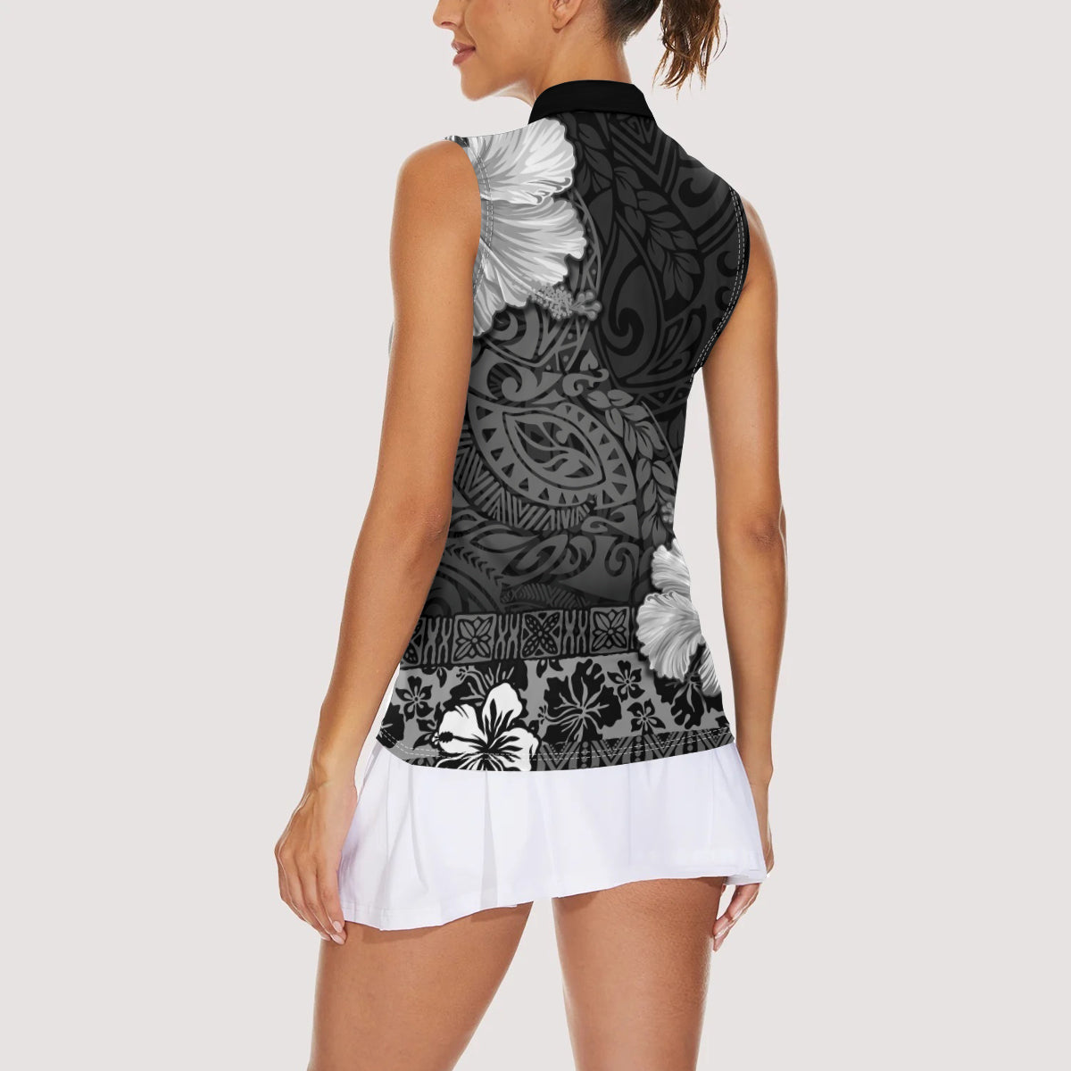 Hawaii Hibiscus With Black Polynesian Pattern Women Sleeveless Polo Shirt LT05 - Polynesian Pride