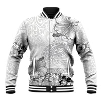 Hawaii Hibiscus With White Polynesian Pattern Baseball Jacket