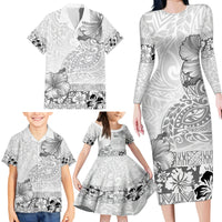 Hawaii Hibiscus With White Polynesian Pattern Family Matching Long Sleeve Bodycon Dress and Hawaiian Shirt LT05 - Polynesian Pride