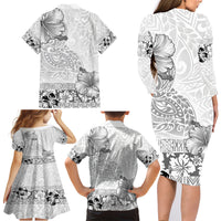Hawaii Hibiscus With White Polynesian Pattern Family Matching Long Sleeve Bodycon Dress and Hawaiian Shirt LT05 - Polynesian Pride